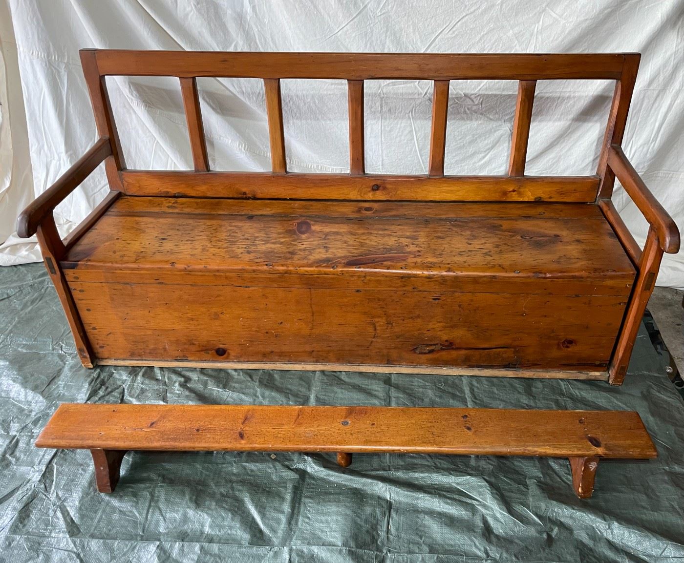 Antique New England Pine Church pew and Kneeing Bench