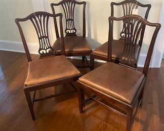 Antique English Chippendale Carved Mahogany, set of 4 Side Chairs 
