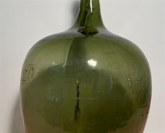 Antique Large Green, Hand Blown Glass Jug, 22" High
