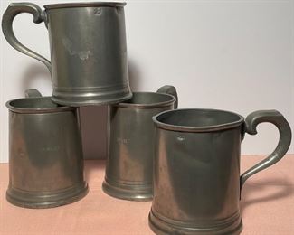 Antique English 1 Pint Tankards, Set of 4, Hallmark
