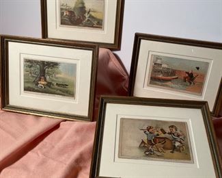 Antique Framed Currier & Ives Lithograph Set of 4, Scenes of Gentlemen, 5" X 7" 
