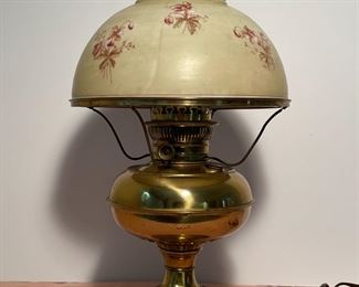 Vintage Rayo Brass Oil Lamp Electrified with Original Shade
