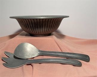 Wilton Armentale Pewter Salad Bowl and Tongs