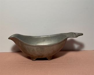 Vintage Wilton Armetale Pewter (Lead Free) Footed Gravy Boat with Ladel, 10"
