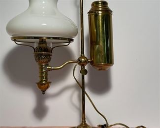 Antique 1880 Brass Oil Student Lamp, Electrified

