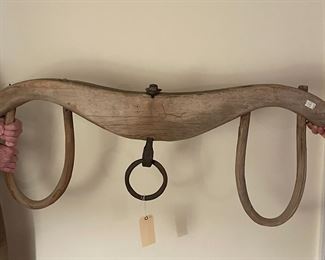 Antique American, Large Hand Hewn Wooden Oxen Yoke 
