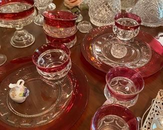 Kings Crown Cranberry Flash Thumbprint Glassware
