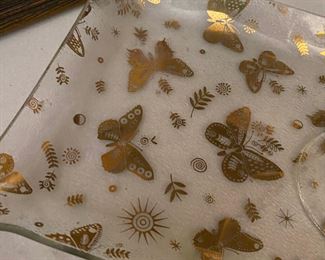 George Baird Rectangle Serving Plate with Gold butterflies from the 1970s