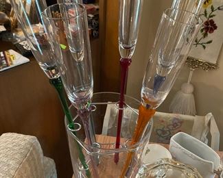 Long stem footless Celebratory Champagne Flutes with vase