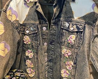 Blue Jean Jacket decorated with pansies