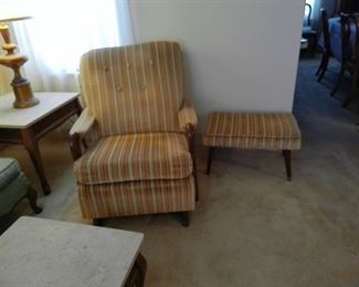MID CENTURY PLATFORM ROCKER AND OTTOMAN