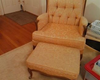 FRENCH PROVINCIAL ARMCHAIR AND OTTOMAN