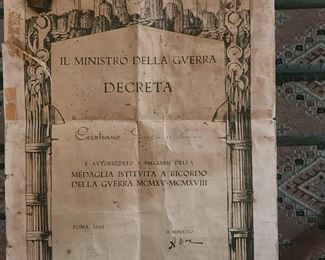 ANTIQUE DECREE AND COMMEMORATIVE MEDAL DEDICATION