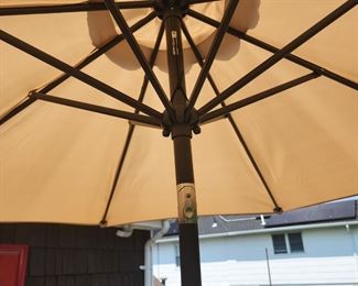OUTDOOR PATIO SET WITH UMBRELLA AND SEATS BY SUNBRELLA