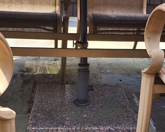 OUTDOOR PATIO SET WITH UMBRELLA AND SEATS BY SUNBRELLA