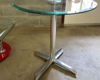 ALUMINUM AND BEVELLED GLASS FLIP TOP TABLE 