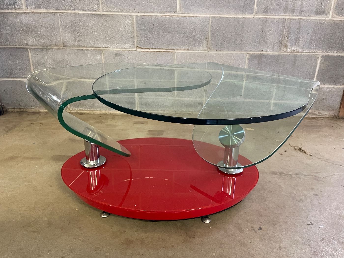 MID CENTURY MODERN SWIVEL GLASS TOP COFFEE TABLE