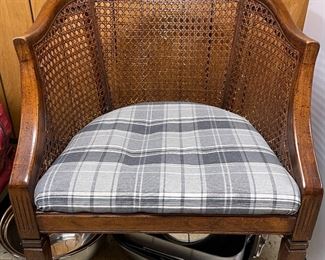 VINTAGE CANED BARREL BACK CHAIR