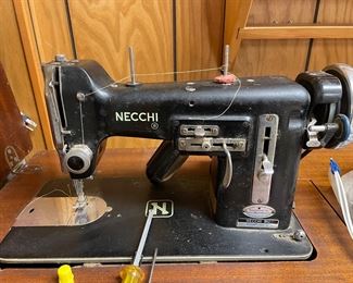 NECCHI 1950'S SEWING MACHINE WITH OAK CABINET