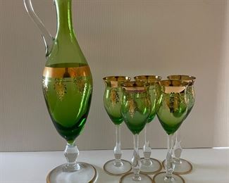 ITALIAN BLOWN GLASS DECANTER & CORDIAL GLASS SET