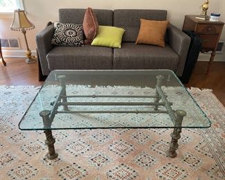 GLASS TOP COFFEE TABLE ON IRON BASE