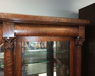 vintage Tiger Oak Bow front China Cabinet