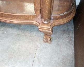 vintage Tiger Oak Bow front China Cabinet