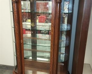 vintage Tiger Oak Bow front China Cabinet