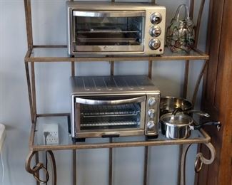 baker's rack and kitchen appliances