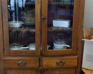 vintage China Cabinet Filled with Corningware