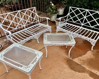 Brown Jordan aluminum patio furniture "Elegance"- two love seats and two side tables