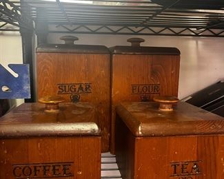 canisters wooden vintage 