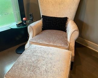 Donghia Custom Upholstery Egret Wing Chair                         45"H x 29.5" W x 24"D                                                                                                          Matching Ottoman 16"H x 23" Sq