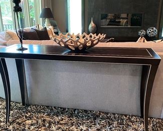 Hickory Chair Console Table, Black with Silver Striping     62" W x 34"H x 16"D