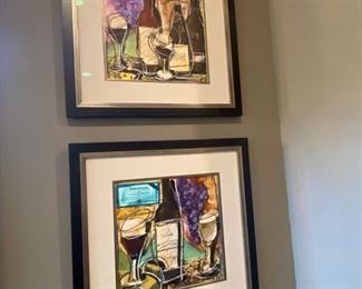 'Wine & Cheese 1' & 'Wine & Cheese 2' Signed Art by Tanya Fischer  20 x 20  Purchased at Leawood Fine Art