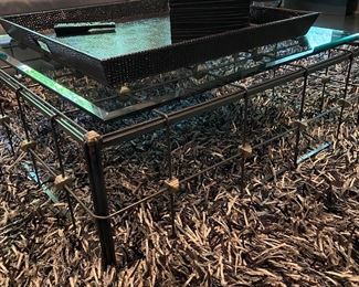 Glass and Iron Coffee Table with Gold Accents.                        40" x 40" x 13.5 H