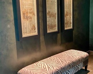 'Smokey Horizon' I, II, & III, Panel Art by Kinder-Harris                             19"W x 46" H                                                                                                                   Stewart Furniture Designs Bench 65"L x 19.5"H x 19"D