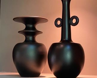 Set of 2 Dark Brown African Style Vases 20"H and 15"H