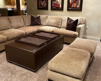 Custom Sofa Sectional -Light Sand Color- Seating for 6 (or More!) 133" x 108" - Seat Depth 24", Seat Height 19". Set includes 2 matching Ottomans 31" x 20" x 18.5H