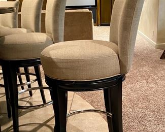 Custom Barstools in Sand Upholstery-Bar Height-Swivel Seats-Black Legs                                                                    44.5 Back Height x Seat Depth 17"