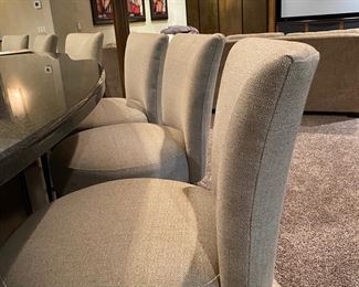 Custom Barstools in Sand Upholstery-Bar Height-Swivel Seats-Black Legs                                                                    44.5 Back Height x Seat Depth 17"