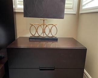 (2) Nightstands 30"W x 19"H x 20" D                                              (2) Circle Table Lamps with Black Shades 23" H