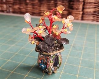 IR9091 Vintage Carnelian Agate Jade Bonsai Tree Cloisonne Base