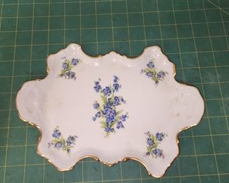 IR9129 Vintage Blue Floral Chamart Limoges France White Candy Dish with Handles