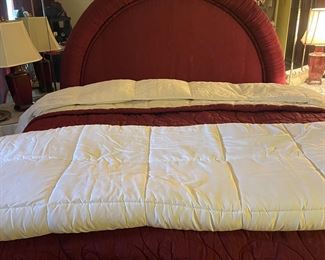 Fabric wrapped headboard King mattress and king bedding 