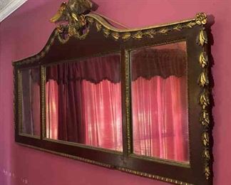  02 19th Century Eagle Gold Gilt 3 Panel Mahogany Mirror