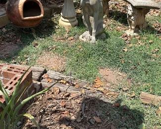 Outdoor Cement Bench, Bird Bath Greyhound  A Chiminea