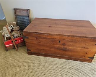 Wooden Trunk and Vintage Washboard