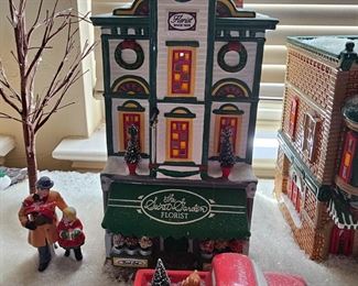 Dept 56 The Original Snow Village "The Secret Garden Florist" & Dept 56 Snow Village Pick-up and Delivery 54542 Red Truck Tree 1993