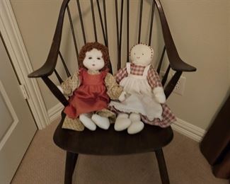 Vintage 1950s Windsor Chair and Rag Dolls